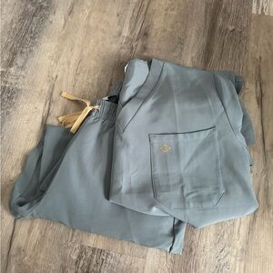 Gray Scrub Set with Gold Accents